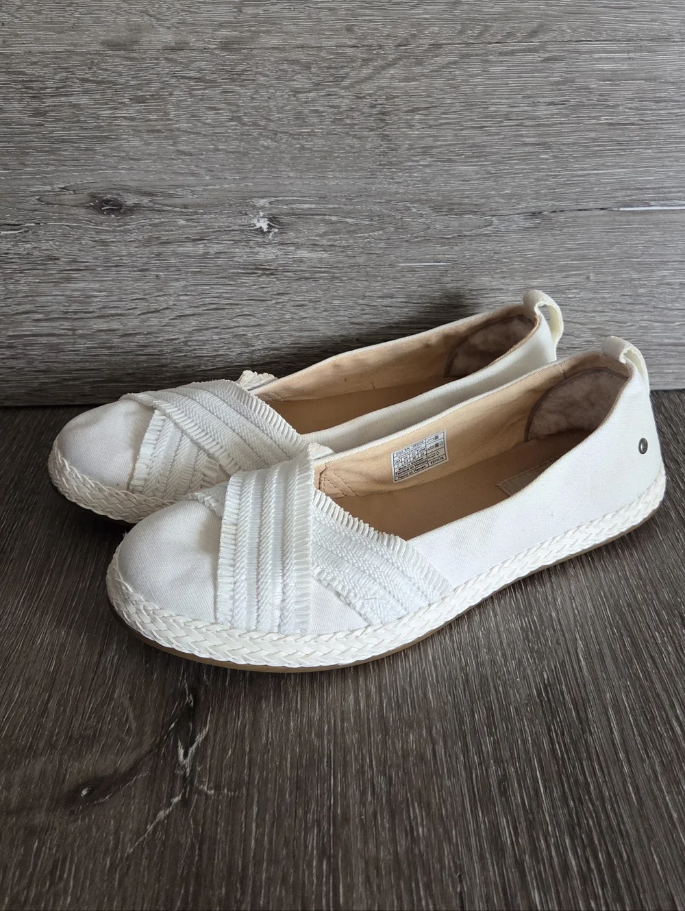 UGG Ynez Ballet Flats Womens 7 US Slip On Sherpa Heel Canvas Shoes White 1092238